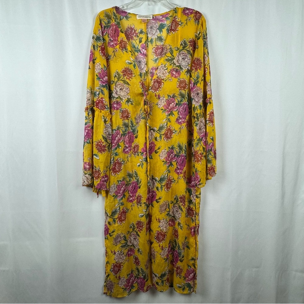 Band Of Gypsies M Women's Long Sleeve Yellow Floral Kimono